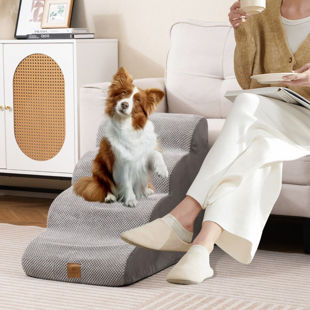 Four-Step Foam Pet Stairs — Grey