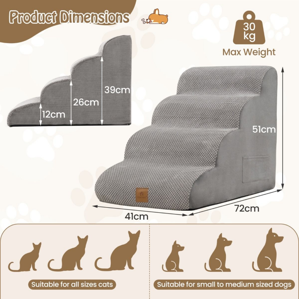 Four-Step Foam Pet Stairs — Grey
