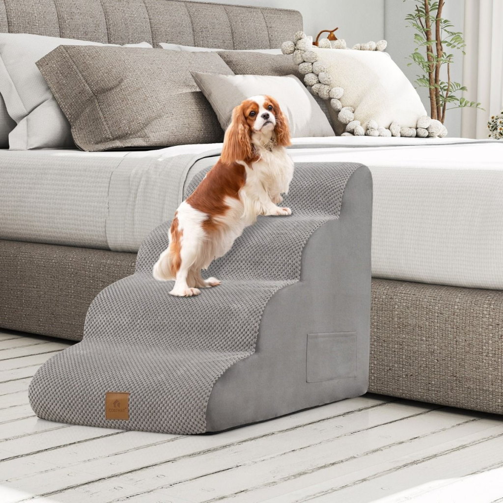 Four-Step Foam Pet Stairs — Grey