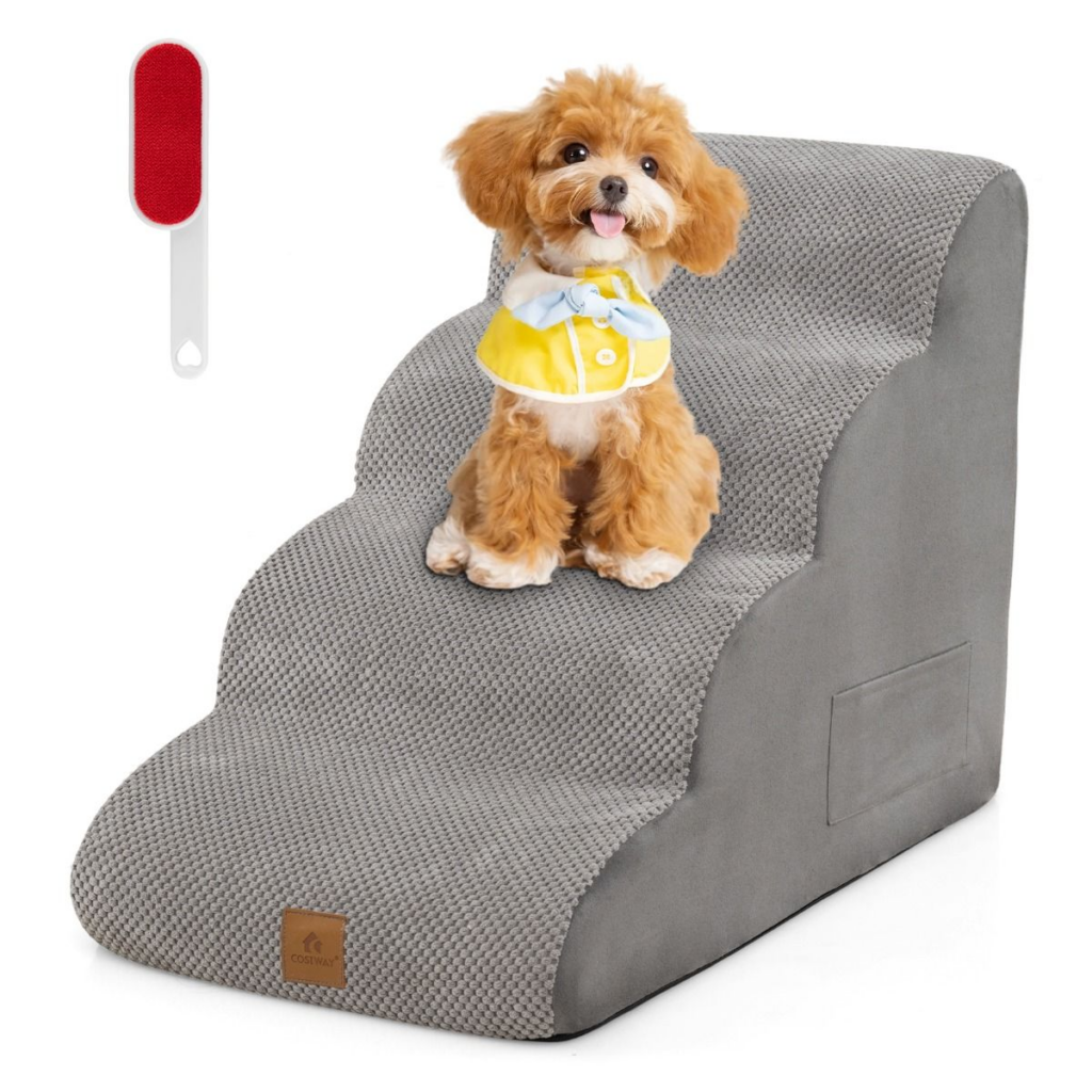 Four-Step Foam Pet Stairs — Grey
