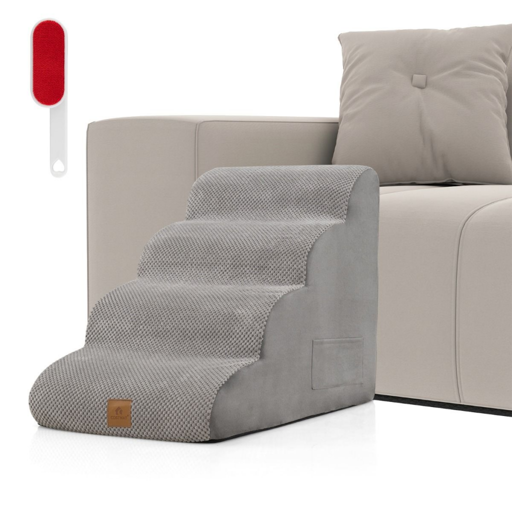 Four-Step Foam Pet Stairs — Grey