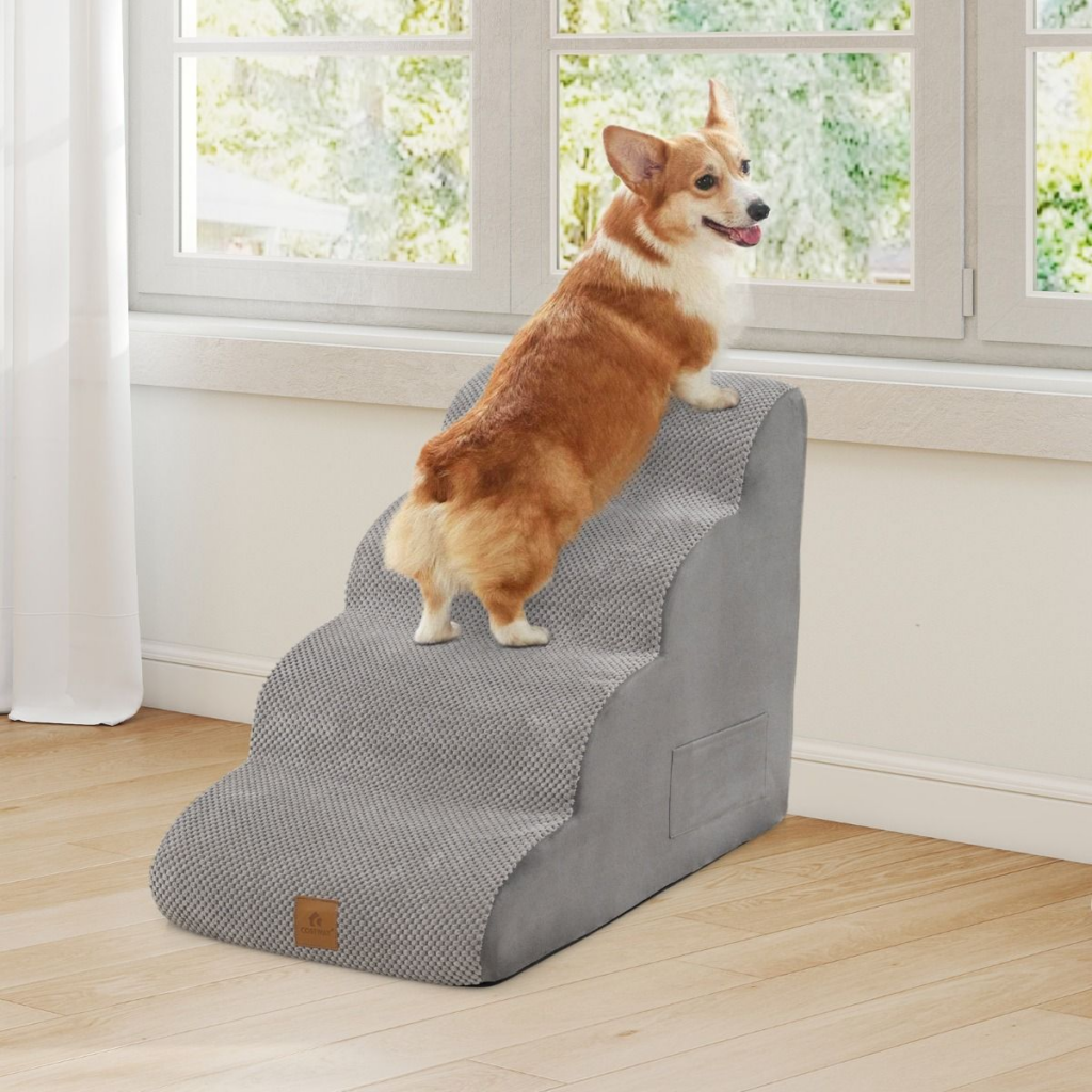 Four-Step Foam Pet Stairs — Grey