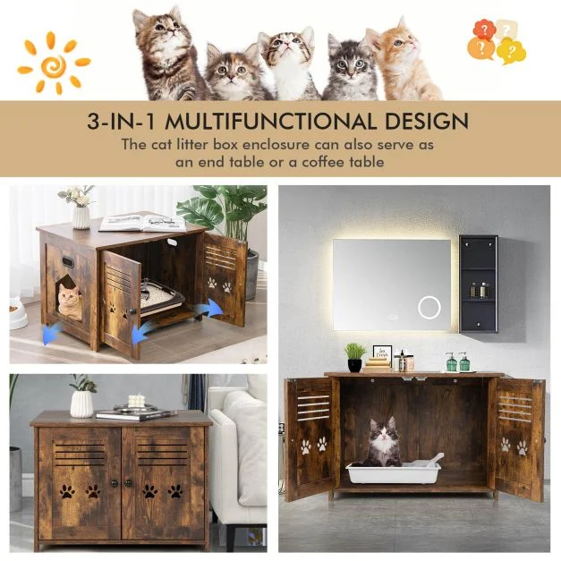Cat litter cupboard shown as indoor furniture