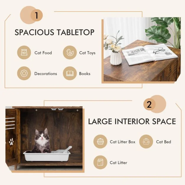 Cat litter cupboard tabletop and interior