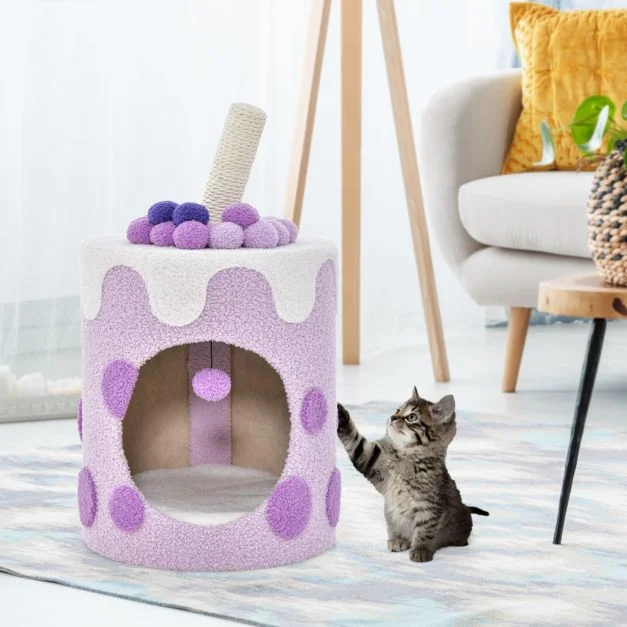 Purple and white cat hideaway beside a kitten