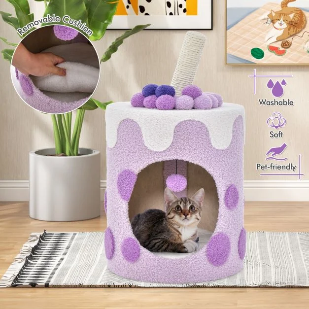 Removable cushion inside the purple cat hideaway