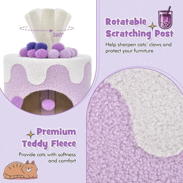 Cat hideaway fleece surface and sisal scratching post